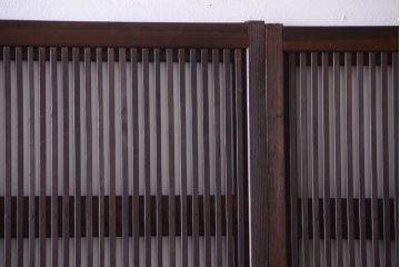 古民具・骨董　裏ガラス入り!モールガラス帯のアンティーク格子戸3枚セット