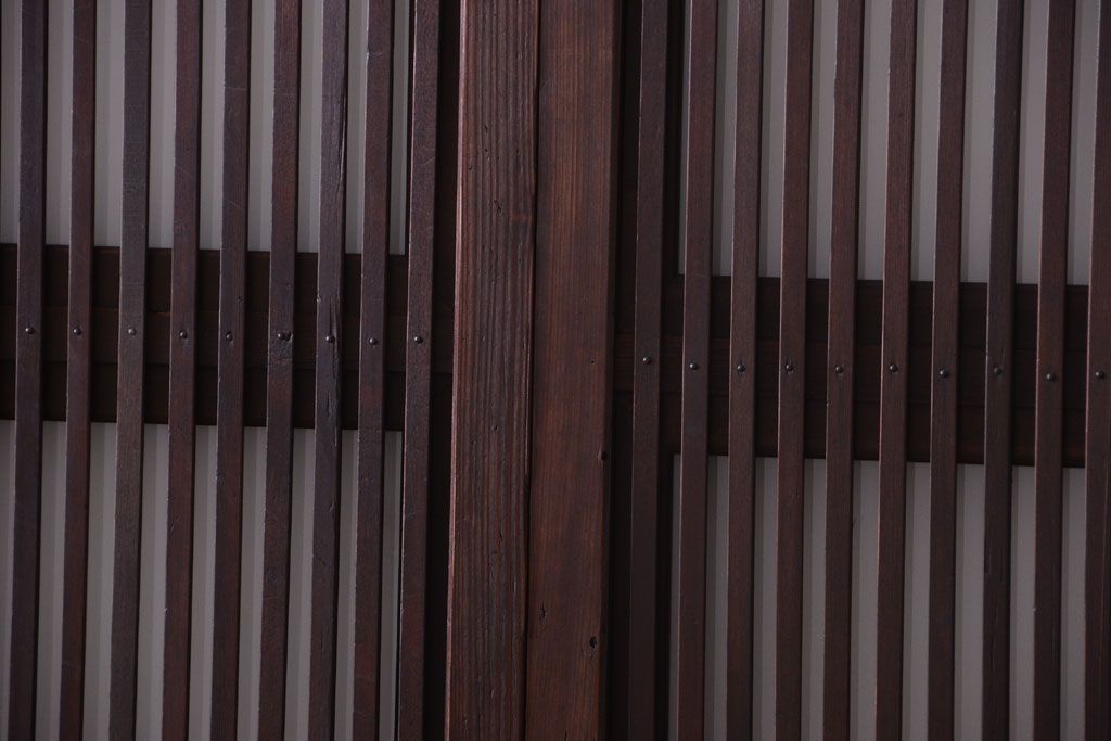 古民具・骨董　裏ガラス入り!モールガラス帯のアンティーク格子戸3枚セット