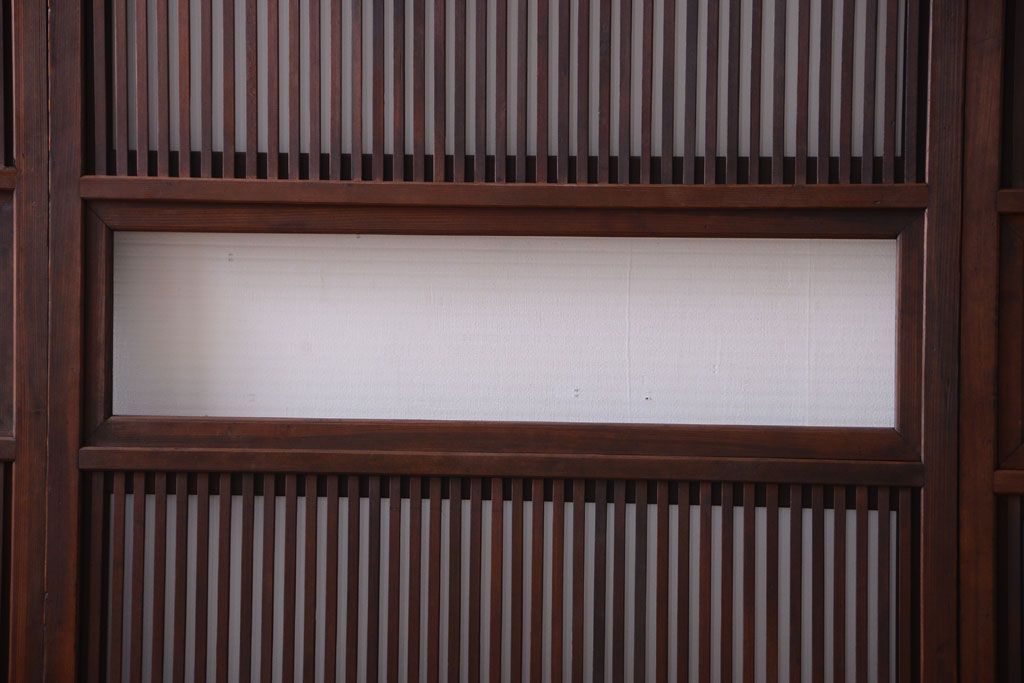 古民具・骨董　裏ガラス入り!モールガラス帯のアンティーク格子戸3枚セット