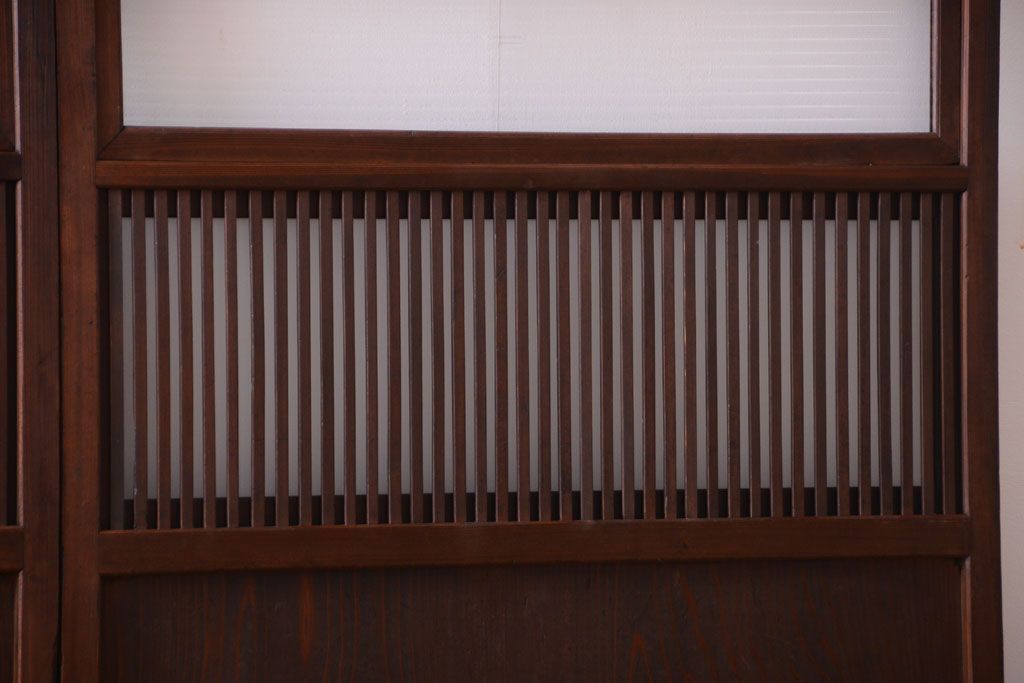 古民具・骨董　裏ガラス入り!モールガラス帯のアンティーク格子戸3枚セット