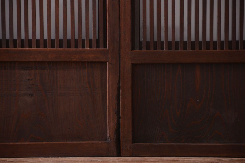 古民具・骨董　裏ガラス入り!モールガラス帯のアンティーク格子戸3枚セット