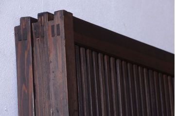 古民具・骨董　裏ガラス入り!モールガラス帯のアンティーク格子戸3枚セット