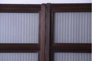 古民具・骨董　裏ガラス入り!モールガラス帯のアンティーク格子戸3枚セット