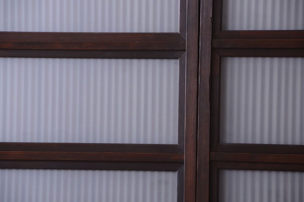 古民具・骨董　裏ガラス入り!モールガラス帯のアンティーク格子戸3枚セット