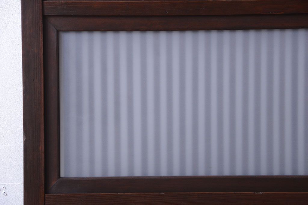 古民具・骨董　裏ガラス入り!モールガラス帯のアンティーク格子戸3枚セット