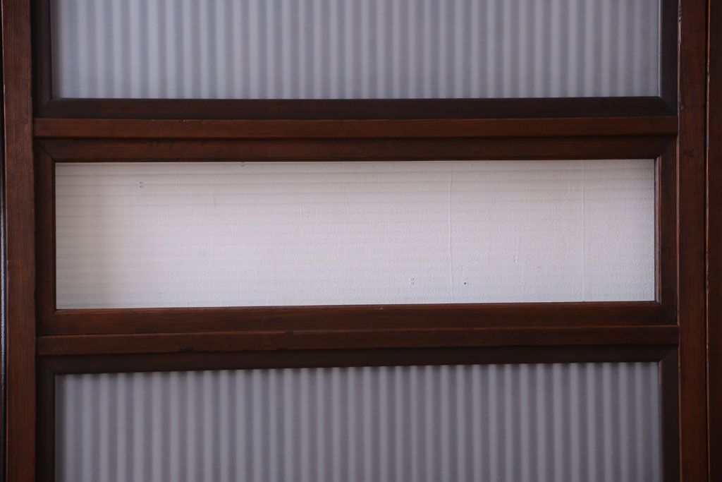 古民具・骨董　裏ガラス入り!モールガラス帯のアンティーク格子戸3枚セット