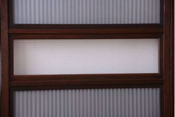 古民具・骨董　裏ガラス入り!モールガラス帯のアンティーク格子戸3枚セット