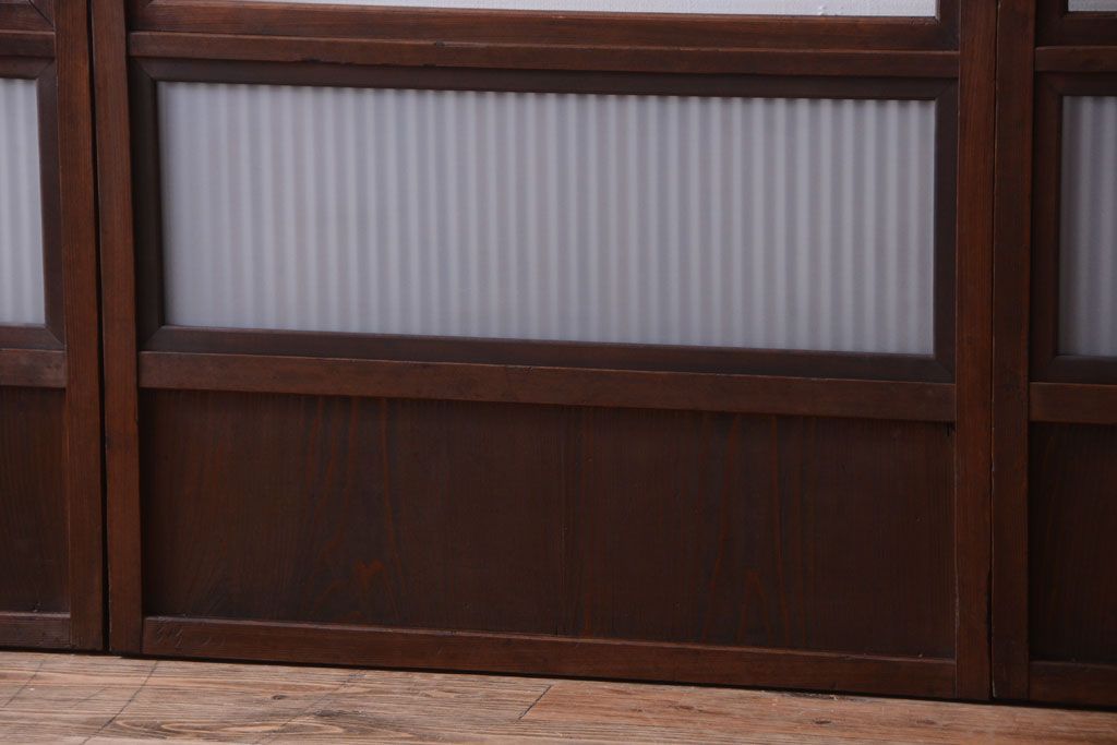 古民具・骨董　裏ガラス入り!モールガラス帯のアンティーク格子戸3枚セット