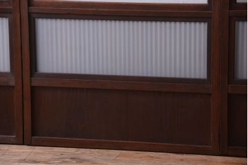 古民具・骨董　裏ガラス入り!モールガラス帯のアンティーク格子戸3枚セット