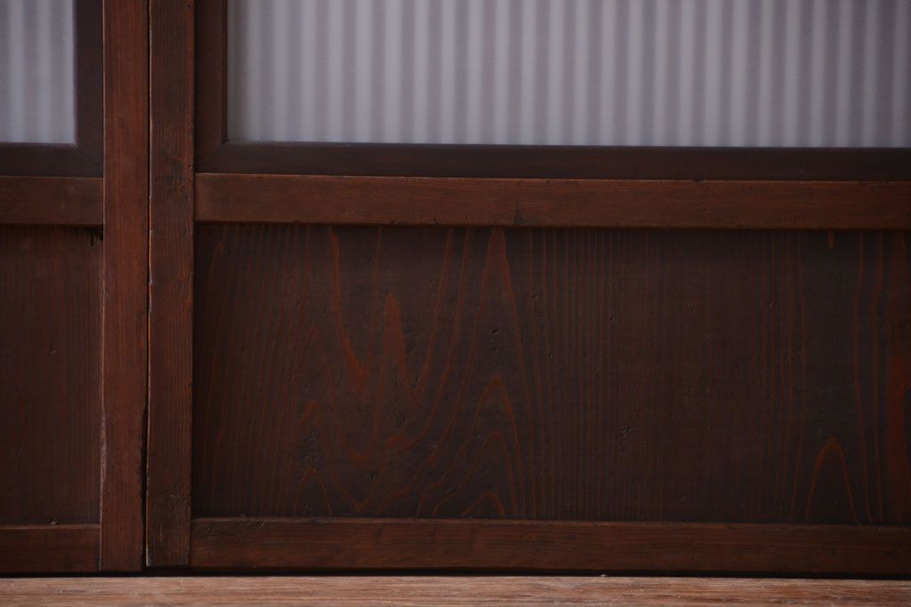 古民具・骨董　裏ガラス入り!モールガラス帯のアンティーク格子戸3枚セット