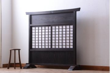 古民具・骨董　障子戸付き!大振りなアンティークの木製衝立(パーテーション)