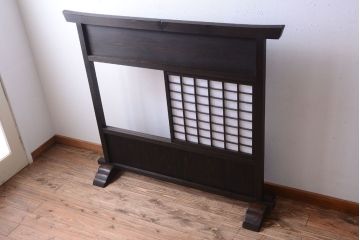 古民具・骨董　障子戸付き!大振りなアンティークの木製衝立(パーテーション)