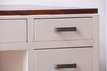 アンティーク家具　アンティークペイント 小振りでかわいい片袖机(テーブル、デスク、在宅ワーク、在宅用)(2)