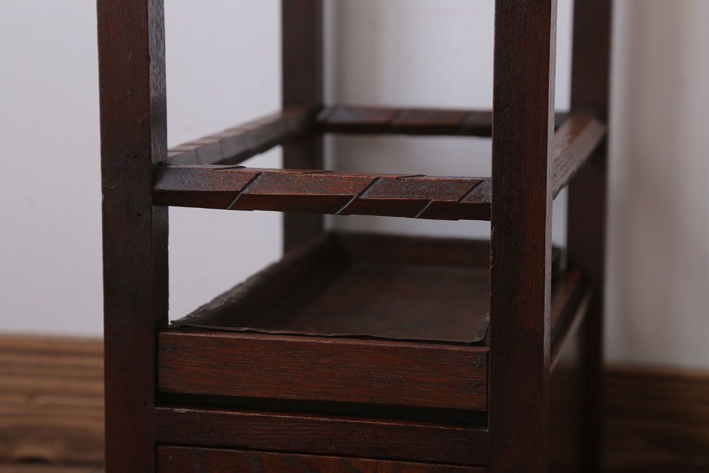 アンティーク雑貨　古民具・骨董　大正期　引き出し付き!古いナラ材のアンティーク傘立て