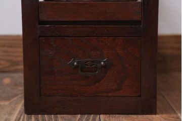 アンティーク雑貨　古民具・骨董　大正期　引き出し付き!古いナラ材のアンティーク傘立て