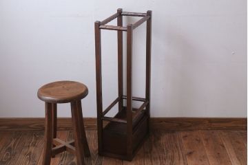 アンティーク雑貨　古民具・骨董　大正期　引き出し付き!古いナラ材のアンティーク傘立て