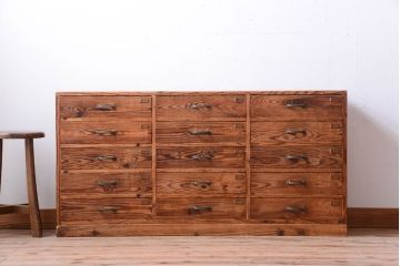 アンティーク家具　和製アンティーク　ネームプレート付き!古い木味の引き出しローボード