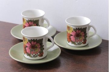 アンティーク雑貨　イギリスビンテージ　Ridgway(リッジウェイ)　Kyotoシリーズ　カップ&ソーサー3客セット(洋食器)