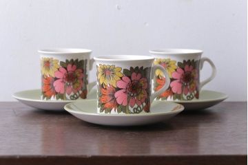 アンティーク雑貨　イギリスビンテージ　Ridgway(リッジウェイ)　Kyotoシリーズ　カップ&ソーサー3客セット(洋食器)