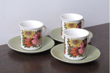 アンティーク雑貨　イギリスビンテージ　Ridgway(リッジウェイ)　Kyotoシリーズ　カップ&ソーサー3客セット(洋食器)