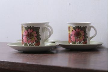 アンティーク雑貨　イギリスビンテージ　Ridgway(リッジウェイ)　Kyotoシリーズ　カップ&ソーサー3客セット(洋食器)
