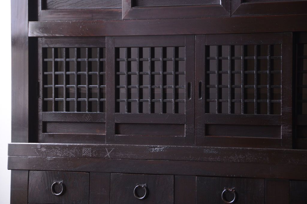 アンティーク家具　古民具・骨董　大正期　変わり型のモダンなアンティーク水屋箪笥