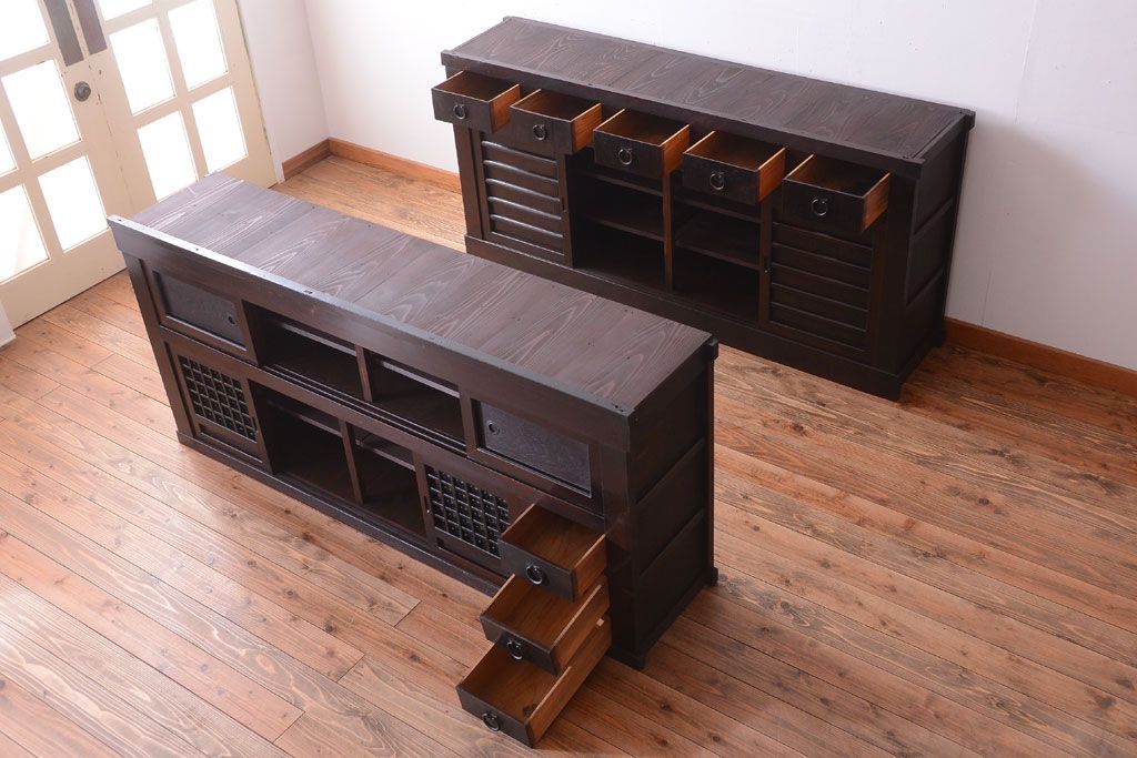 アンティーク家具　古民具・骨董　大正期　変わり型のモダンなアンティーク水屋箪笥