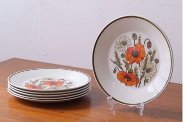 アンティーク雑貨　イギリスビンテージ　J&G　MEAKIN(ミーキン) POPPY(ポピー)シリーズ　ディナープレート6枚(洋食器・皿)
