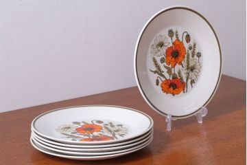 アンティーク雑貨　イギリスビンテージ　J&G　MEAKIN(ミーキン) POPPY(ポピー)シリーズ　ディナープレート6枚(洋食器・皿)