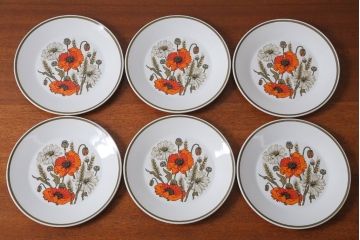 アンティーク雑貨　イギリスビンテージ　J&G　MEAKIN(ミーキン) POPPY(ポピー)シリーズ　ディナープレート6枚(洋食器・皿)
