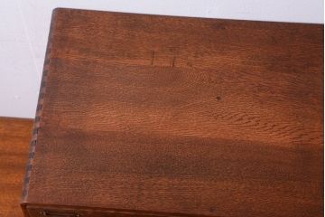 レトロ家具　アンティーク　古いナラ材のレトロな本立て付き小引き出し