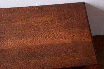 レトロ家具　アンティーク　古いナラ材のレトロな本立て付き小引き出し