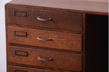 レトロ家具　アンティーク　古いナラ材のレトロな本立て付き小引き出し