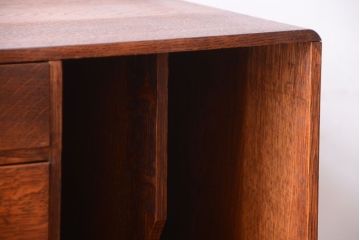 レトロ家具　アンティーク　古いナラ材のレトロな本立て付き小引き出し