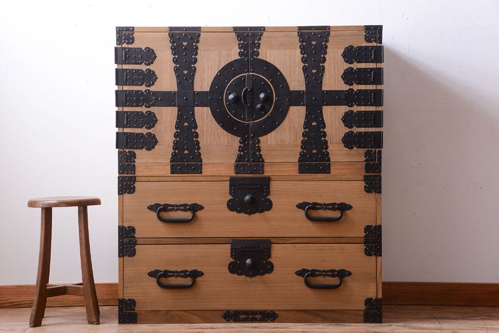 アンティーク家具　古民具・骨董　明治期　木味のアンティーク重ね観音箪笥