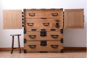 アンティーク家具　古民具・骨董　明治期　木味のアンティーク重ね観音箪笥