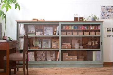 レトロ家具　アンティークペイント　特大サイズ!レトロな横長収納棚(2)