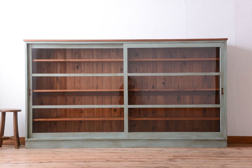 レトロ家具　アンティークペイント　特大サイズ!レトロな横長収納棚(2)