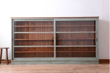 レトロ家具　アンティークペイント　特大サイズ!レトロな横長収納棚(2)