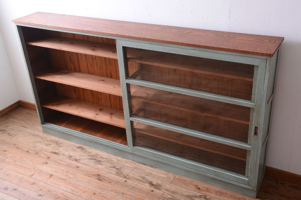 レトロ家具　アンティークペイント　特大サイズ!レトロな横長収納棚(2)