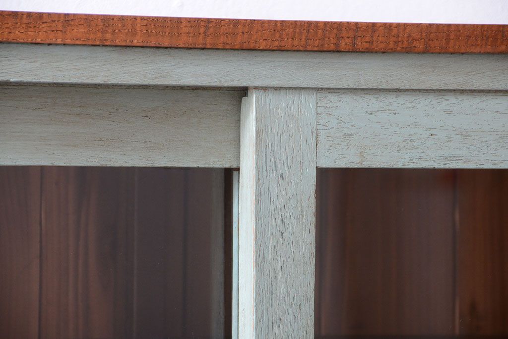 レトロ家具　アンティークペイント　特大サイズ!レトロな横長収納棚(2)