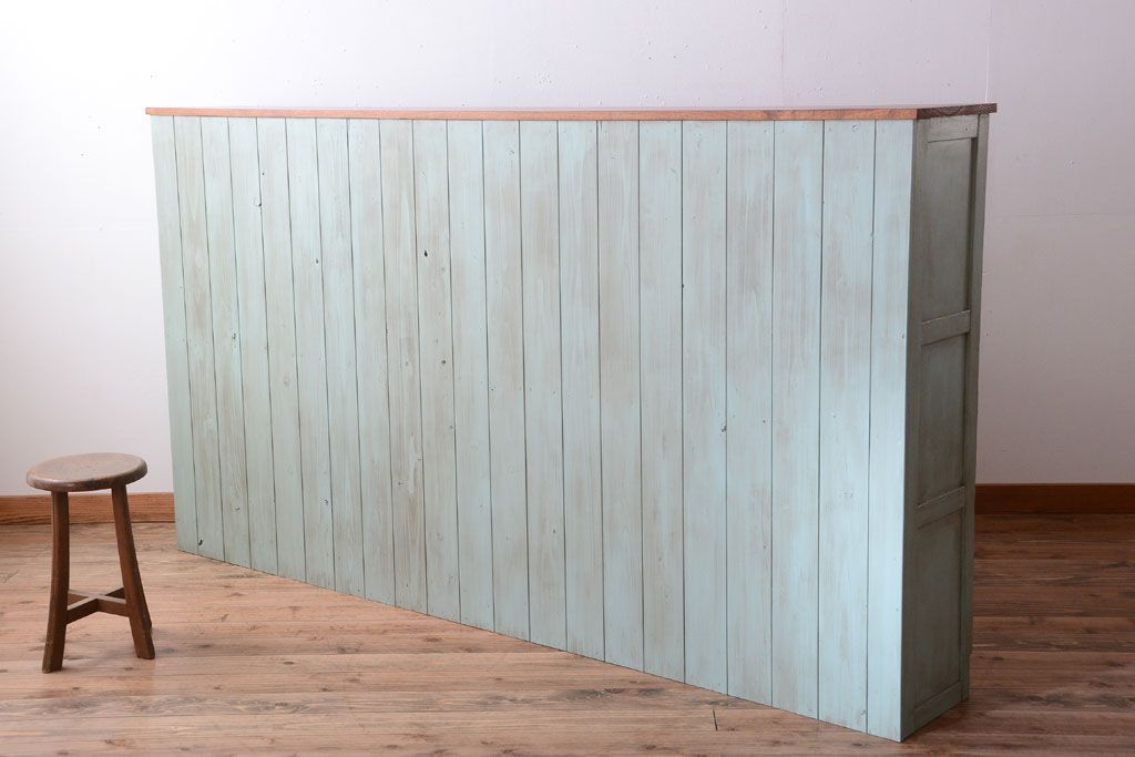 レトロ家具　アンティークペイント　特大サイズ!レトロな横長収納棚(2)