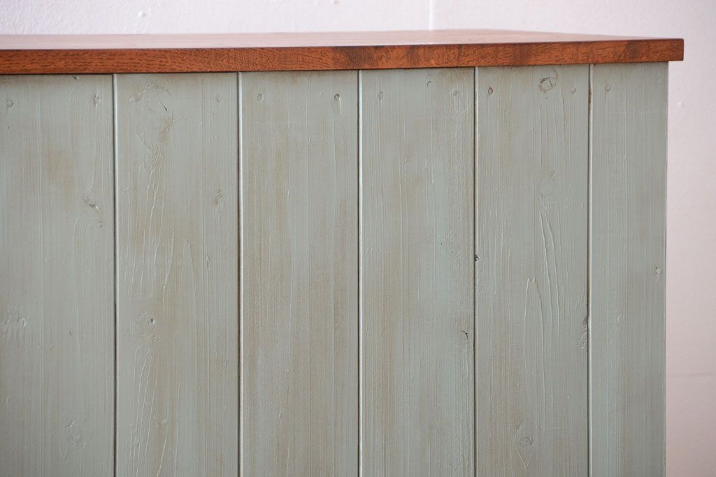 レトロ家具　アンティークペイント　特大サイズ!レトロな横長収納棚(2)