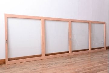 昭和レトロ　ペイントがかわいいアンティークガラス戸4枚セット(窓)(1)