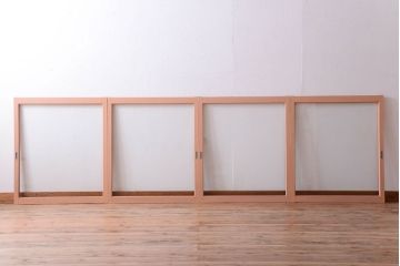 昭和レトロ　ペイントがかわいいアンティークガラス戸4枚セット(窓)(1)