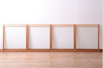 昭和レトロ　ペイントがかわいいアンティークガラス戸4枚セット(窓)(1)