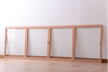 昭和レトロ　ペイントがかわいいアンティークガラス戸4枚セット(窓)(2)