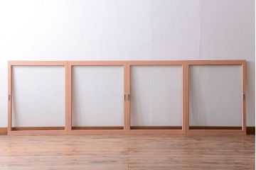 昭和レトロ　ペイントがかわいいアンティークガラス戸4枚セット(窓)(2)