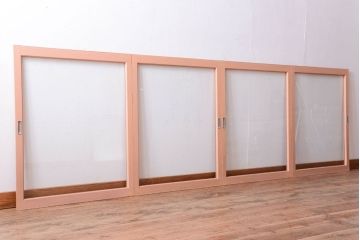 昭和レトロ　ペイントがかわいいアンティークガラス戸4枚セット(窓)(3)