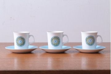 イギリスビンテージ　J&G　MEAKIN(ミーキン) AZTEC(アステカ)シリーズ　カップ&ソーサー3客セット(洋食器)